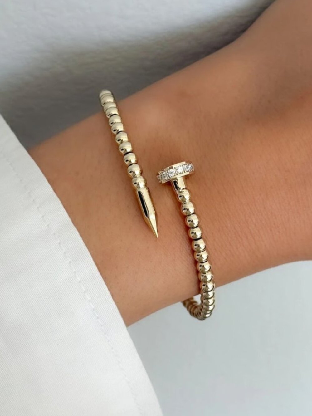 Gold plated nail bracelet and ring set: Adjustable Cubic Zirconia Jewelry